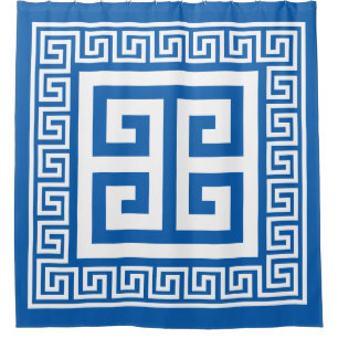 Greek Key Pattern White And Blue Design Shower Curtain