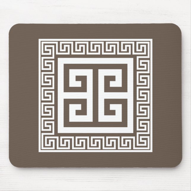 Greek Key Pattern White And Brown Design Mouse Pad (Front)