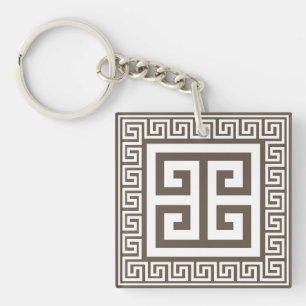 Greek Key Pattern White And Brown Design Ring