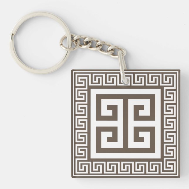 Greek Key Pattern White And Brown Design Ring (Front)