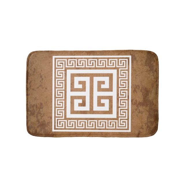 Greek Key Pattern White Design Bath Mat (Front)