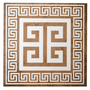 Greek Key Pattern White Design Ceramic Tile