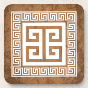 Greek Key Pattern White Design Coaster