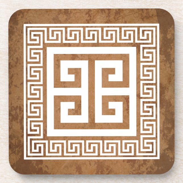 Greek Key Pattern White Design Coaster (Front)