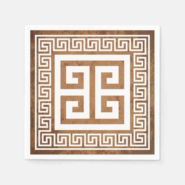 Greek Key Pattern White Design Paper Napkins (Front)