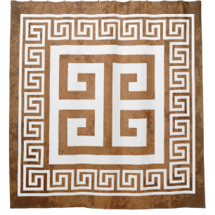 Greek Key Pattern White Design Shower Curtain