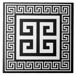 Greek Key Pattern White On Black Design Ceramic Tile