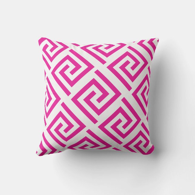 Greek Key Patterns Pink Orange Hot Pink Abstract Cushion (Back)