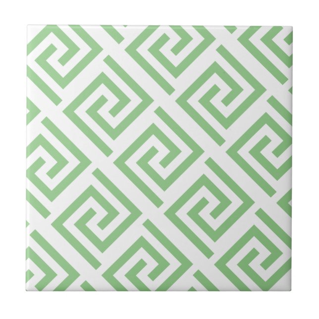 Greek Key Patterns White Sage Green Custom Classy Ceramic Tile (Front)
