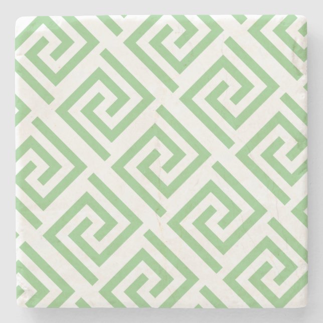 Greek Key Patterns White Sage Green Custom Classy Stone Coaster (Front)