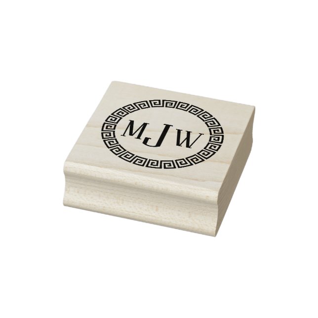 Greek Key S 3 Initial + Name Monogram Rubber Stamp (Stamp)
