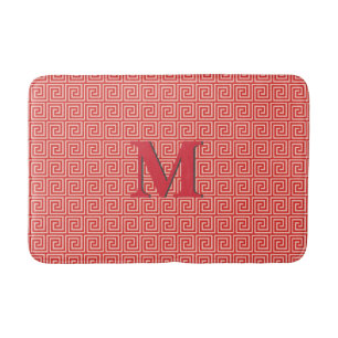 Greek Key, shades of coral pink Bath Mat