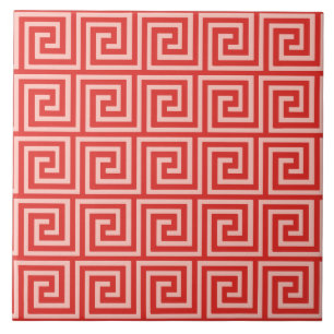 Greek Key, shades of coral pink Ceramic Tile
