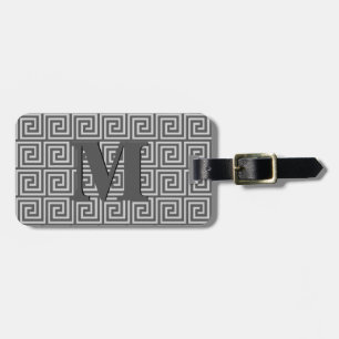 Greek Key, shades of grey / grey Luggage Tag