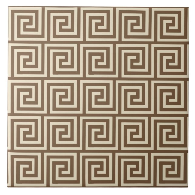 Greek Key, shades of taupe tan Ceramic Tile (Front)