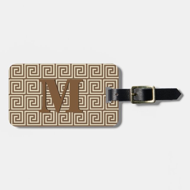 Greek Key, shades of taupe tan Luggage Tag (Front Horizontal)