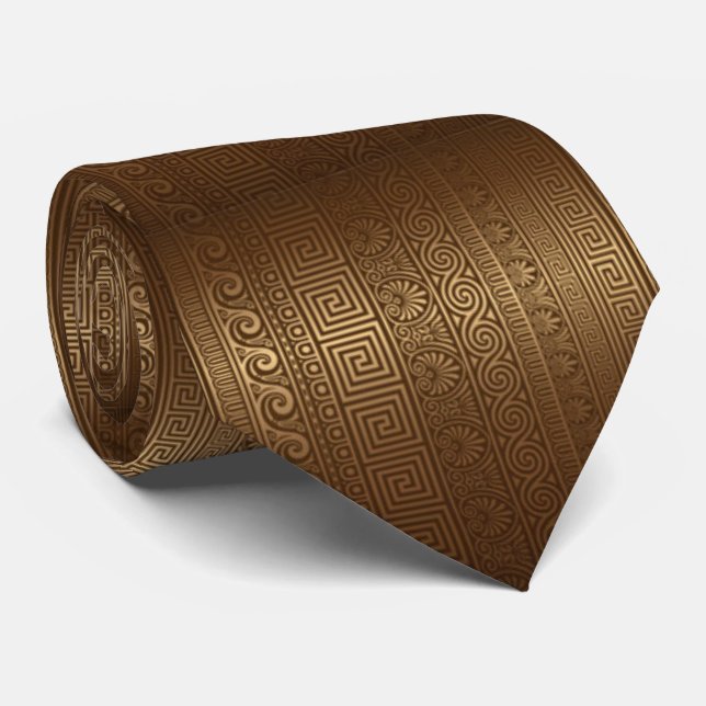 Greek Key Subtle Faux Metallic  Tie (Rolled)
