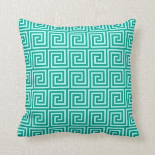 Greek Key, turquoise and aqua Cushion