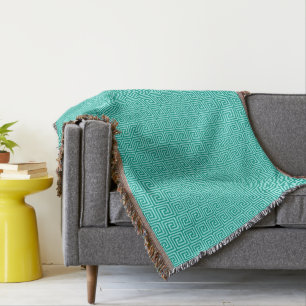 Greek Key, turquoise and aqua Throw Blanket