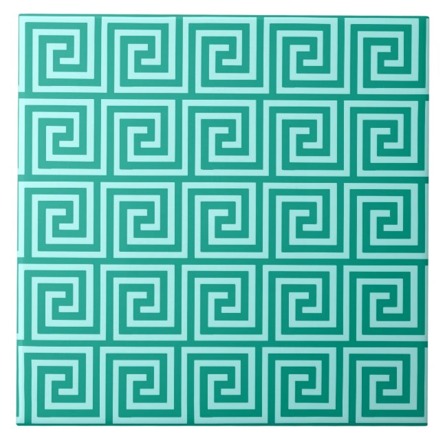 Greek Key, turquoise and aqua Tile (Front)
