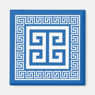 Greek Key White And Blue Magnet