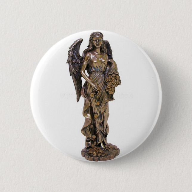GREEK LADY FORTUNA STATUE 6 CM ROUND BADGE (Front)