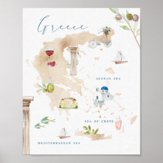 Greek Landmarks Tourist Map Poster