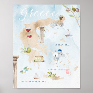 Greek Landmarks Tourist Map Poster