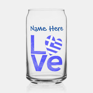 Greek LOVE Blue Personalised Can Glass