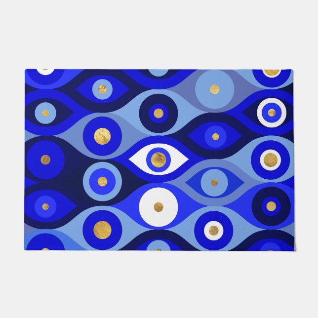 Greek Mati Mataki - Matiasma Evil Eye blues Doormat (Front)