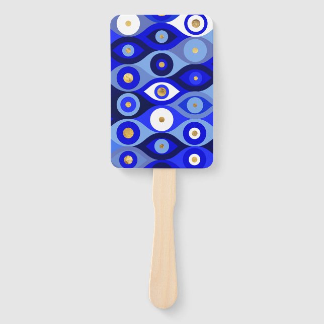 Greek Mati Mataki - Matiasma Evil Eye blues Hand Fan (Front)