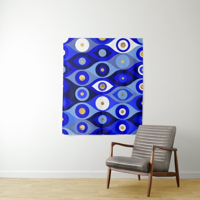 Greek Mati Mataki - Matiasma Evil Eye blues Tapestry (In Situ)