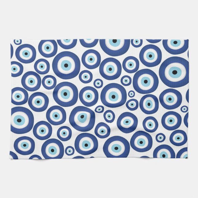 Greek Mati Mataki - Matiasma Evil Eye Pattern #1 Tea Towel (Horizontal)