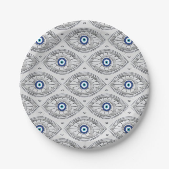 Greek Mati Mataki - Matiasma Evil Eye Pattern #3 Paper Plate (Front)