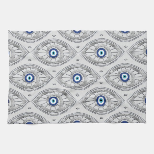 Greek Mati Mataki - Matiasma Evil Eye Pattern #3 Tea Towel (Horizontal)