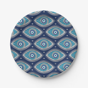 Greek Mati Mataki - Matiasma Evil Eye Pattern #4 Paper Plate