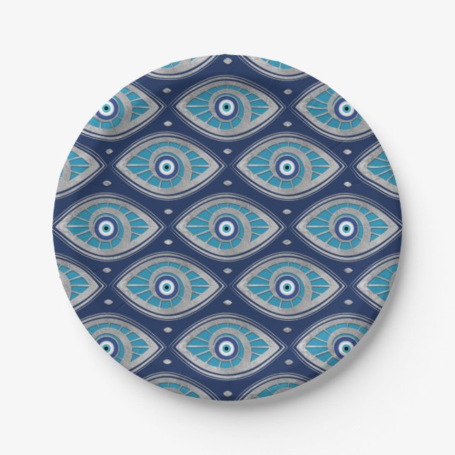 Greek Mati Mataki - Matiasma Evil Eye Pattern #4 Paper Plate (Front)