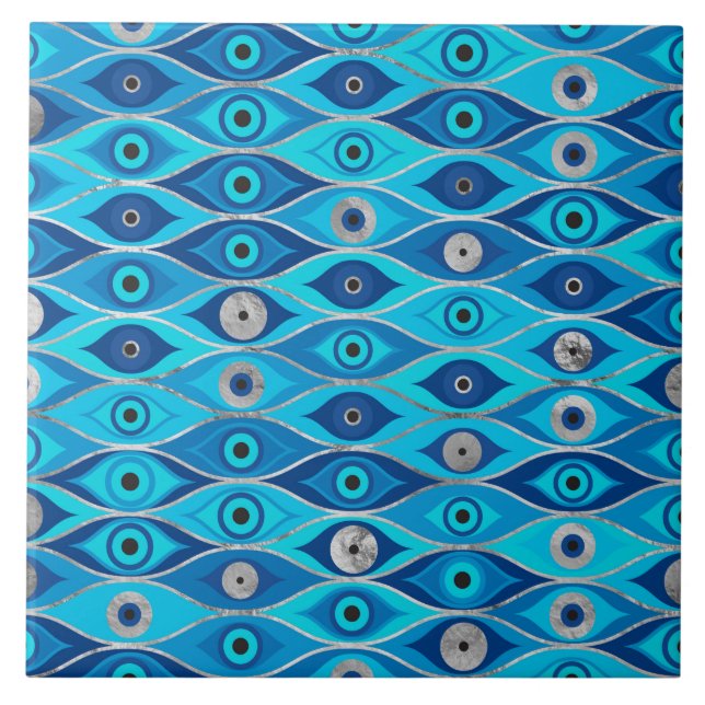 Greek Mati Mataki - Matiasma Evil Eye Pattern Ceramic Tile (Front)