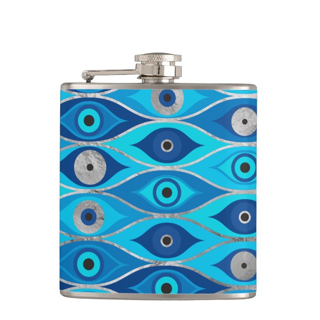 Greek Mati Mataki - Matiasma Evil Eye Pattern Hip Flask (Front)