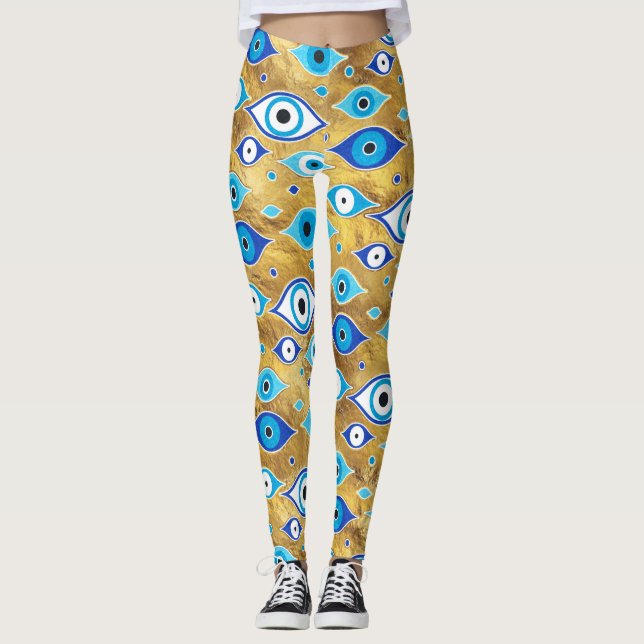 Greek Mati Mataki - Matiasma Evil Eye pattern Leggings (Front)