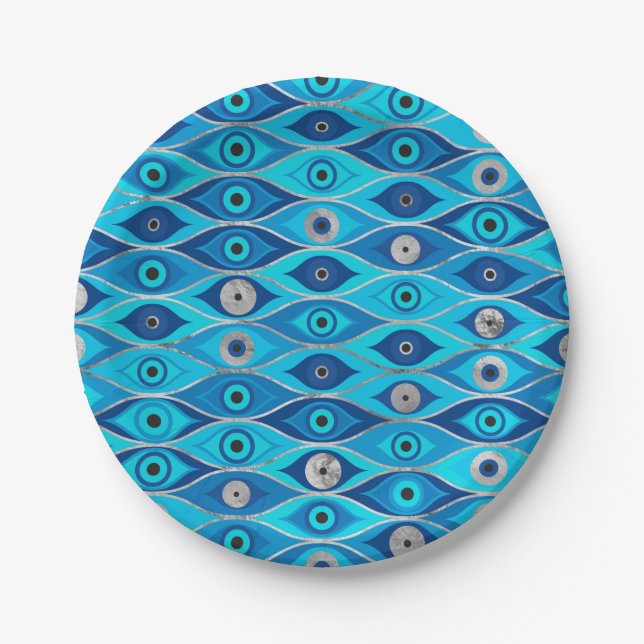 Greek Mati Mataki - Matiasma Evil Eye Pattern Paper Plate (Front)
