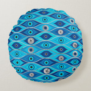 Greek Mati Mataki - Matiasma Evil Eye Pattern Round Cushion