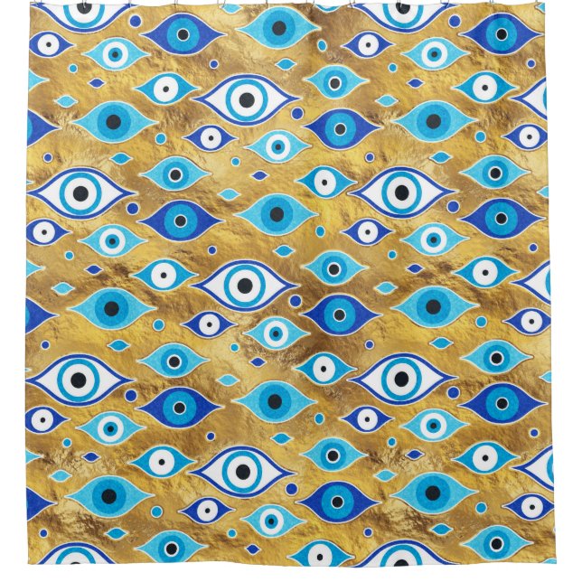 Greek Mati Mataki - Matiasma Evil Eye pattern Shower Curtain (Front)
