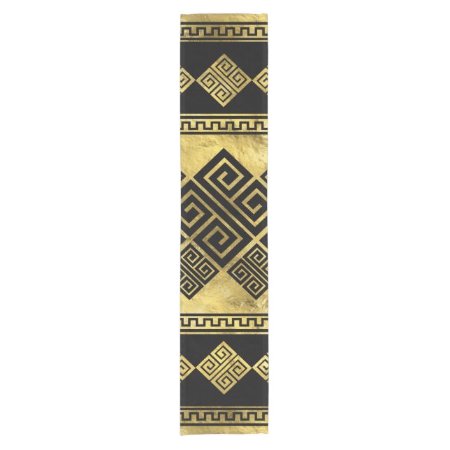 Greek Meander - Greek Key Black and gold Short Table Runner (Front)