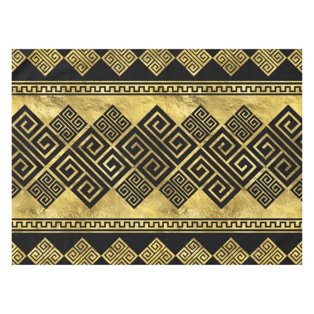Greek Meander - Greek Key Black and gold Tablecloth (Front (Horizontal))