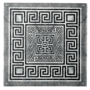 Greek Meander - Greek Key Black and White Marble Ceramic Tile