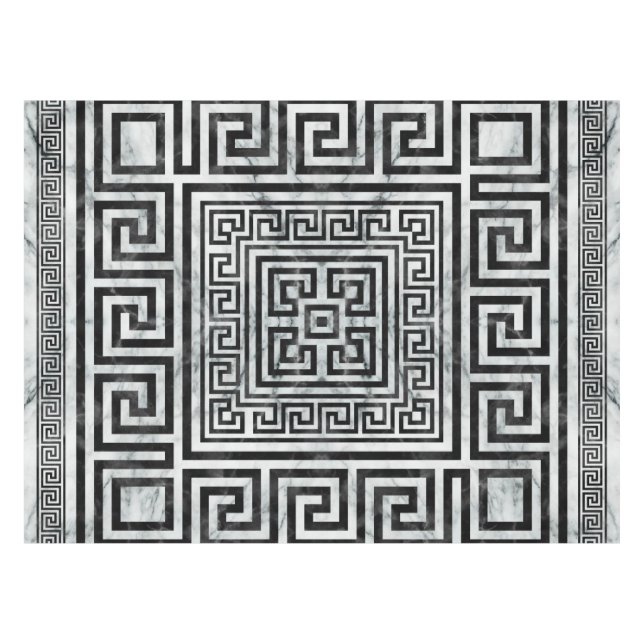 Greek Meander - Greek Key Black and White Marble Tablecloth (Front (Horizontal))