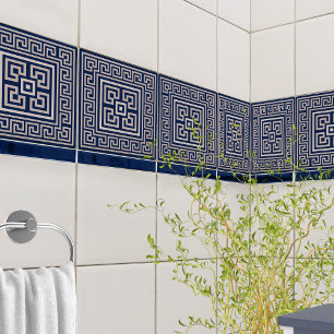 Greek Meander - Greek Key - Blue and beige Ceramic Tile