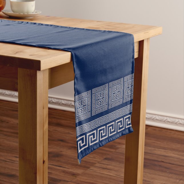 Greek Meander - Greek Key - Blue and beige  Long Table Runner (In Situ)
