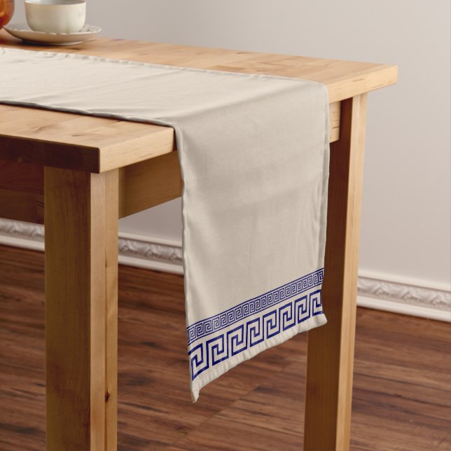 Greek Meander - Greek Key - Blue and beige  Short Table Runner (In Situ)